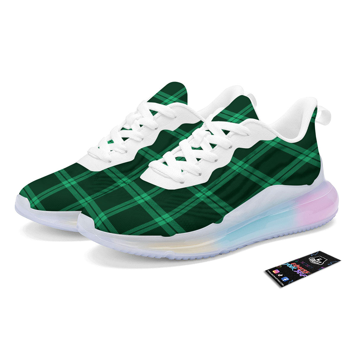 Green Plaid Print Running Sneakers-grizzshop