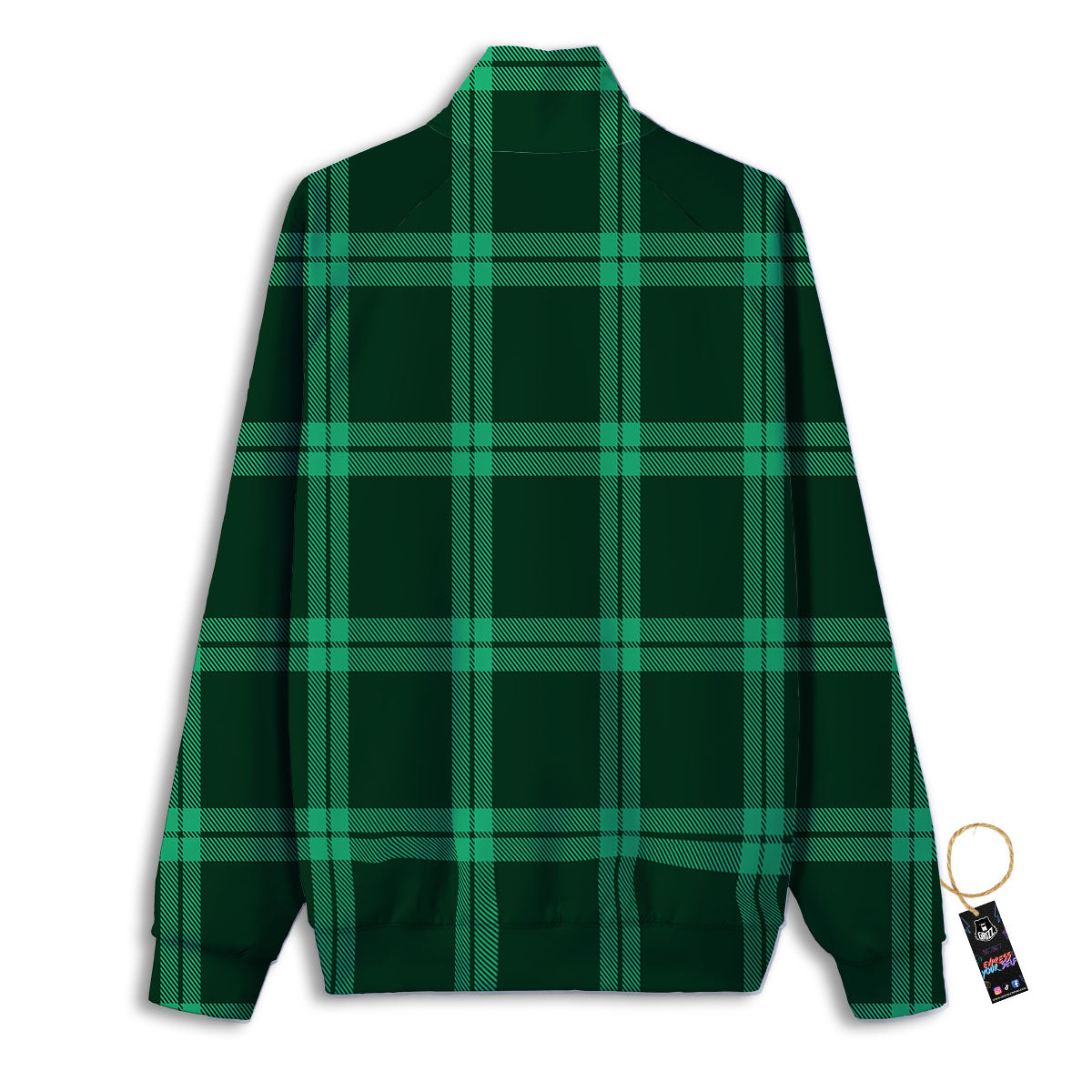 Green Plaid Print Track Jacket-grizzshop