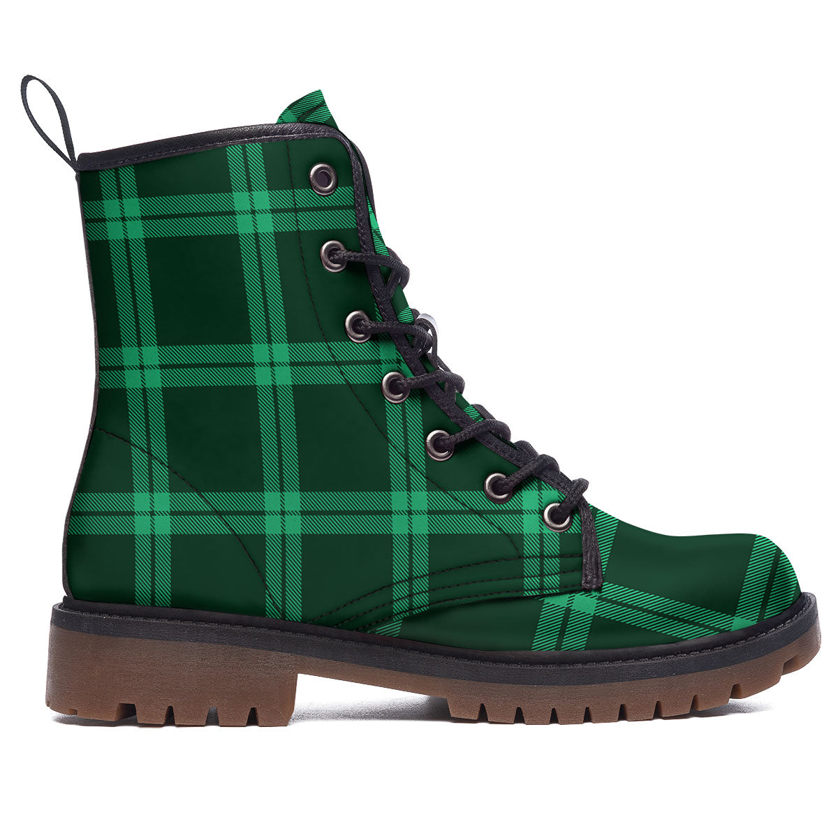 Green Plaid Print Work Boots-grizzshop