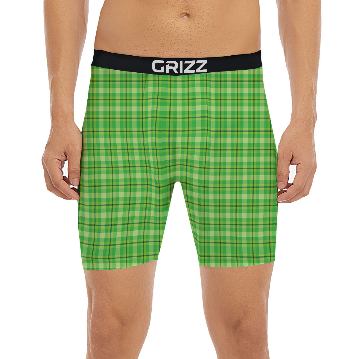 Green Plaid Shamrock Print Pattern Boxer Briefs-grizzshop