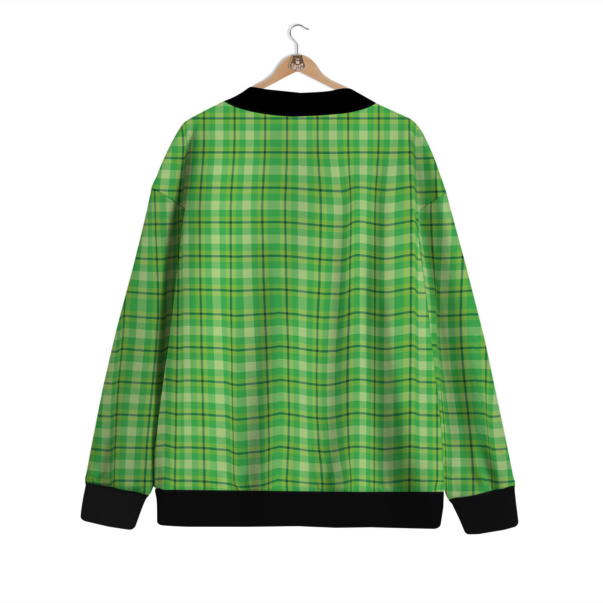 Green Plaid Shamrock Print Pattern Cardigan-grizzshop