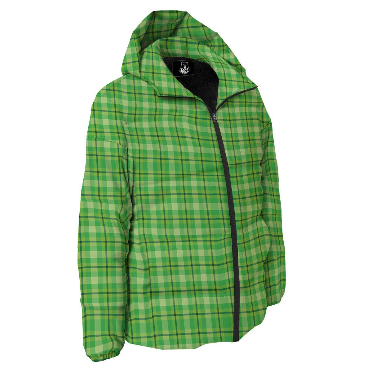 Green Plaid Shamrock Print Pattern Down Jacket-grizzshop