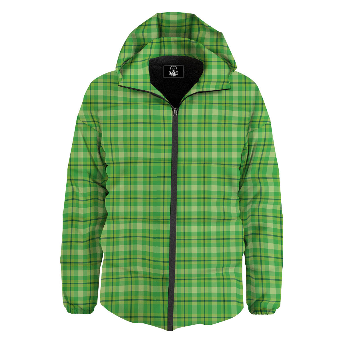 Green Plaid Shamrock Print Pattern Down Jacket-grizzshop