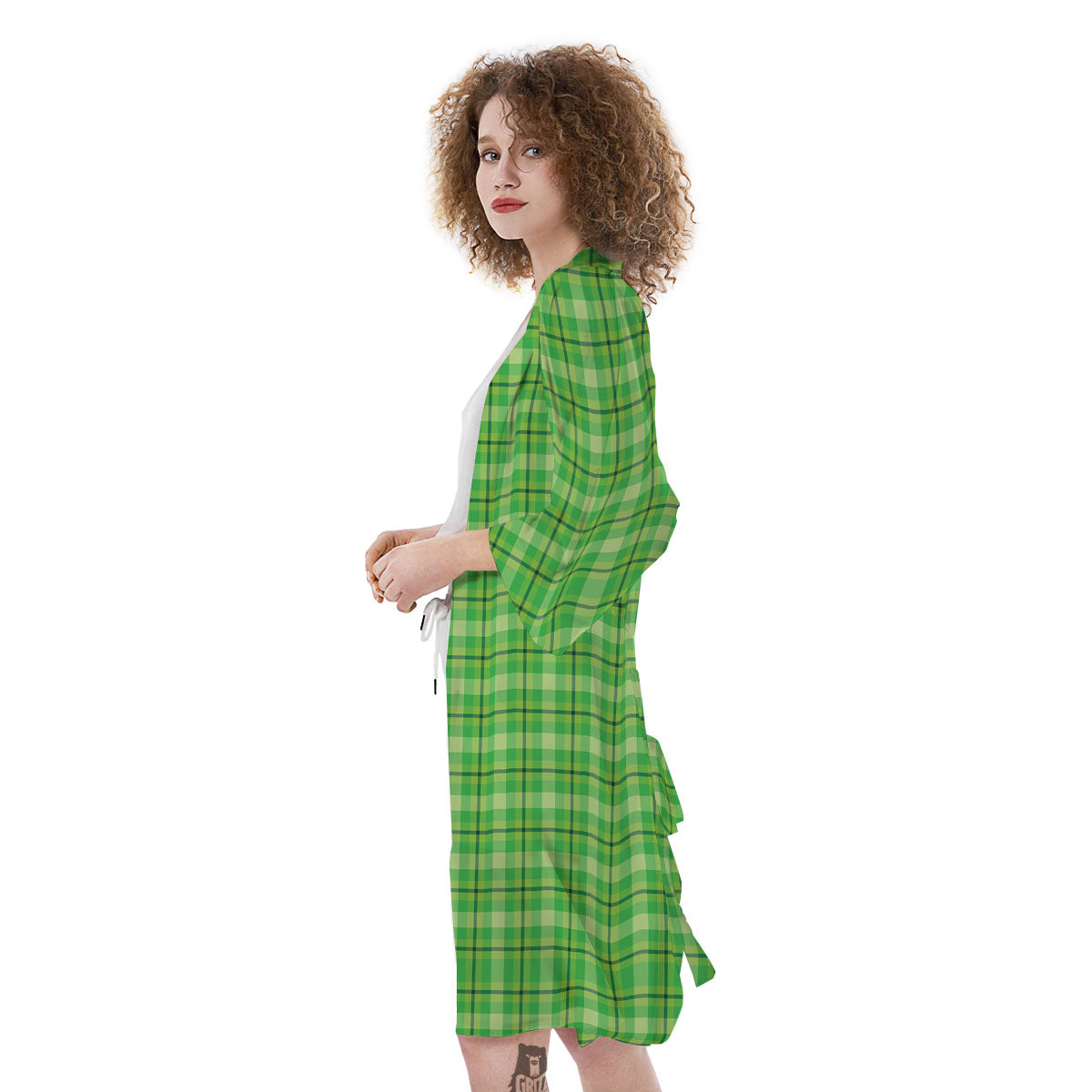 Green Plaid Shamrock Print Pattern Kimono-grizzshop