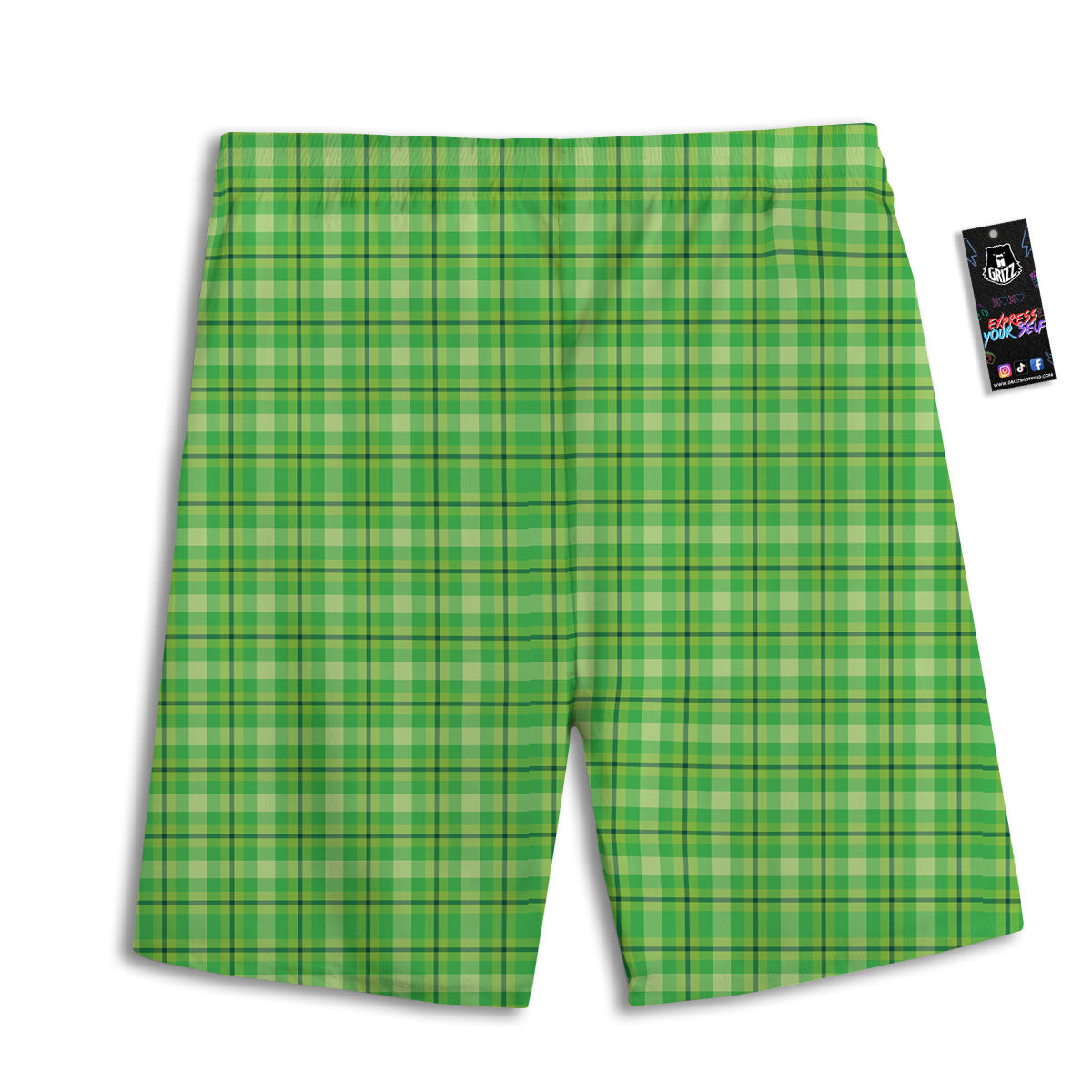 Green Plaid Shamrock Print Pattern Men's Athletic Shorts