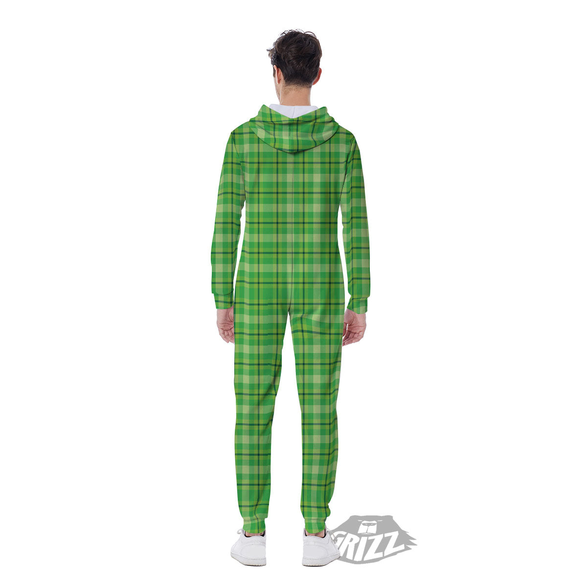 Green Plaid Shamrock Print Pattern Men's Jumpsuit-grizzshop