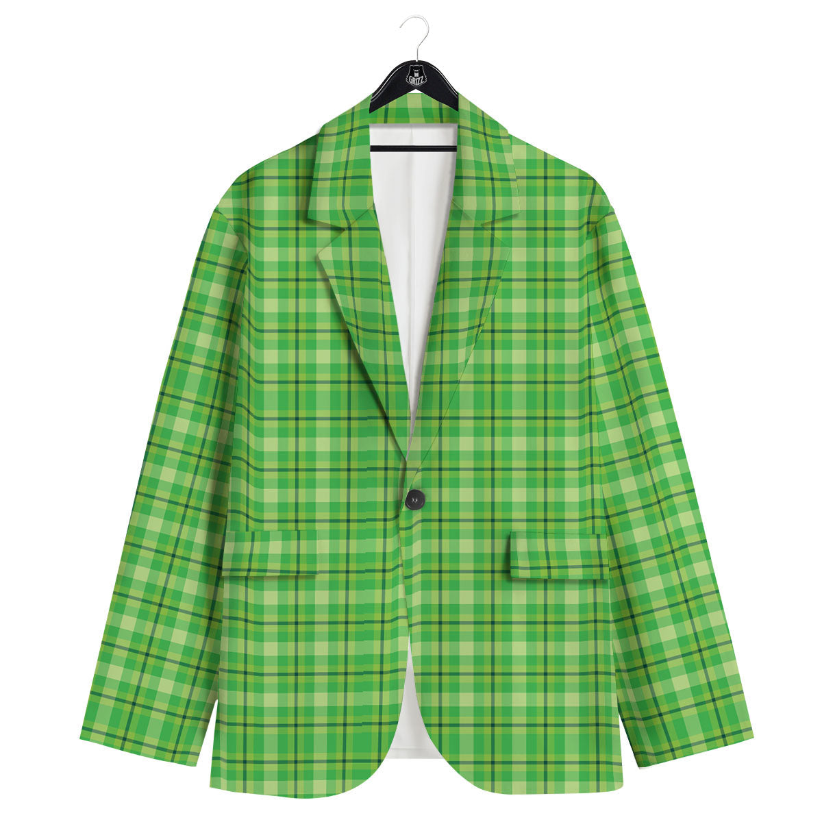 Green Plaid Shamrock Print Pattern Men's Sport Coat-grizzshop