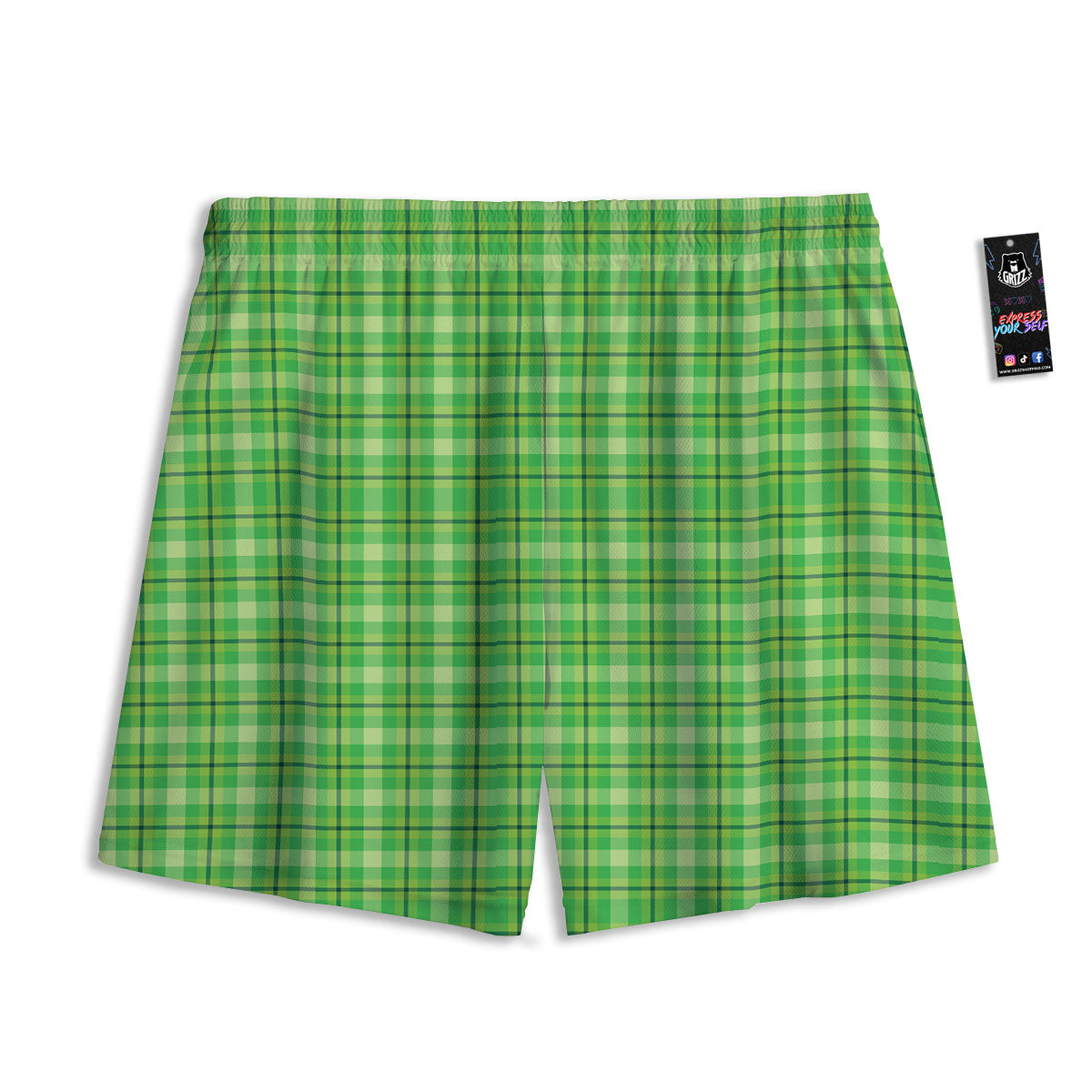 Green Plaid Shamrock Print Pattern Mesh Shorts