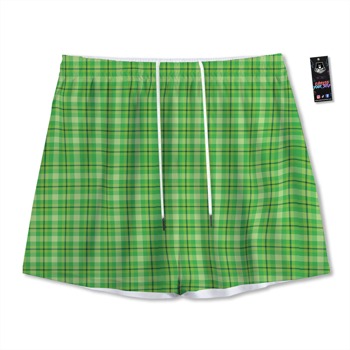 Green Plaid Shamrock Print Pattern Mesh Shorts