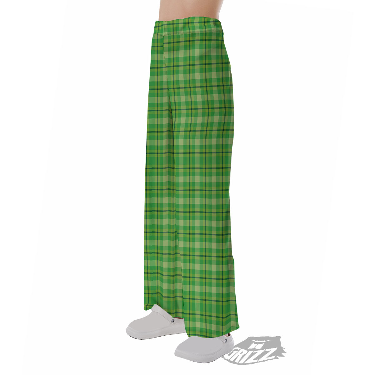 Green Plaid Shamrock Print Pattern Pajama Pants-grizzshop
