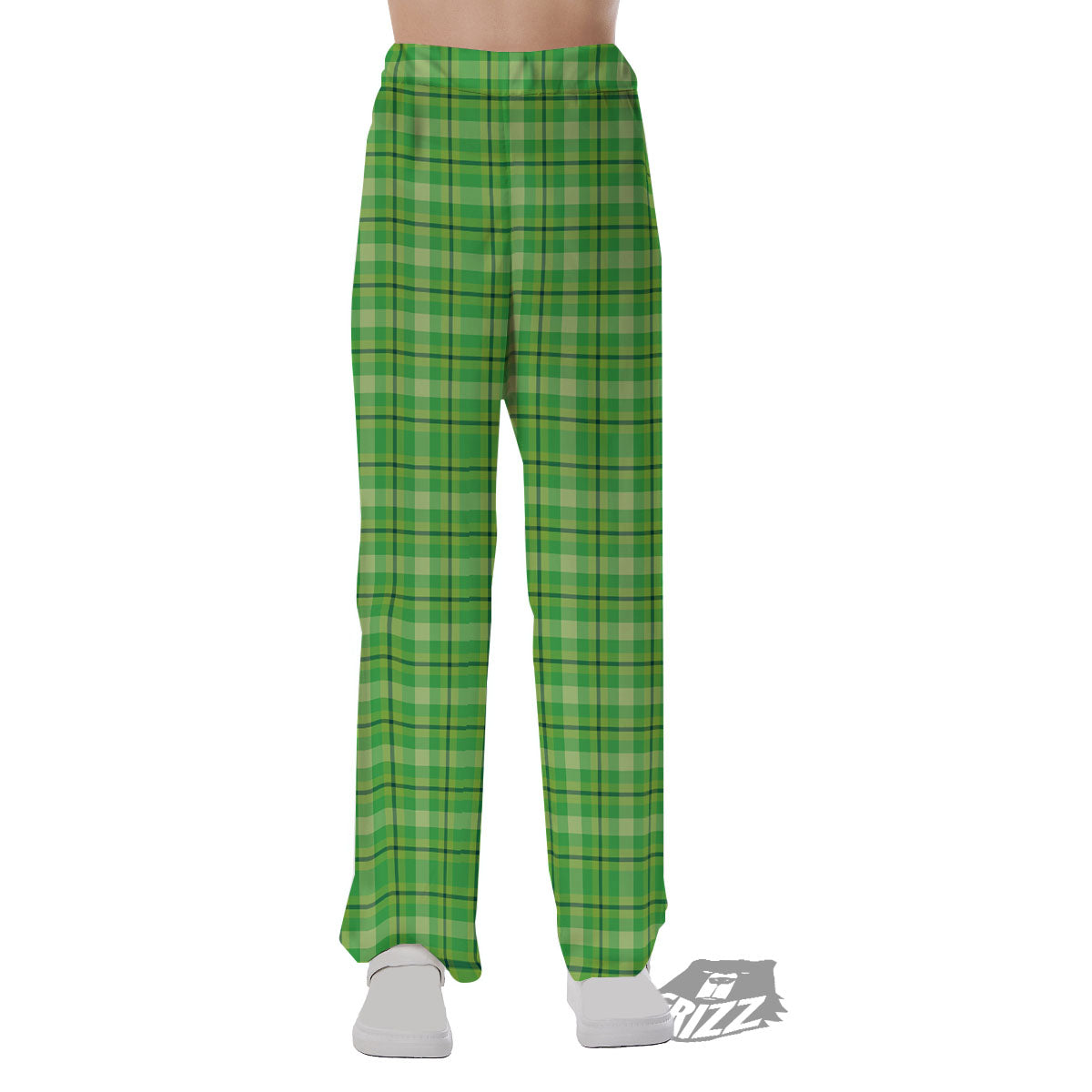 Green Plaid Shamrock Print Pattern Pajama Pants-grizzshop