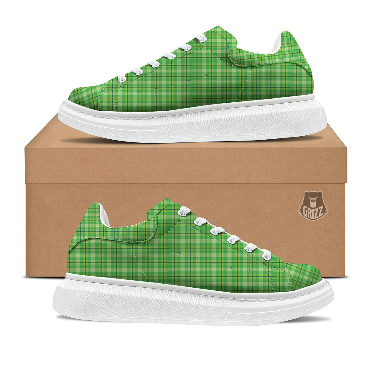 Green Plaid Shamrock Print Pattern Platform Shoes-grizzshop