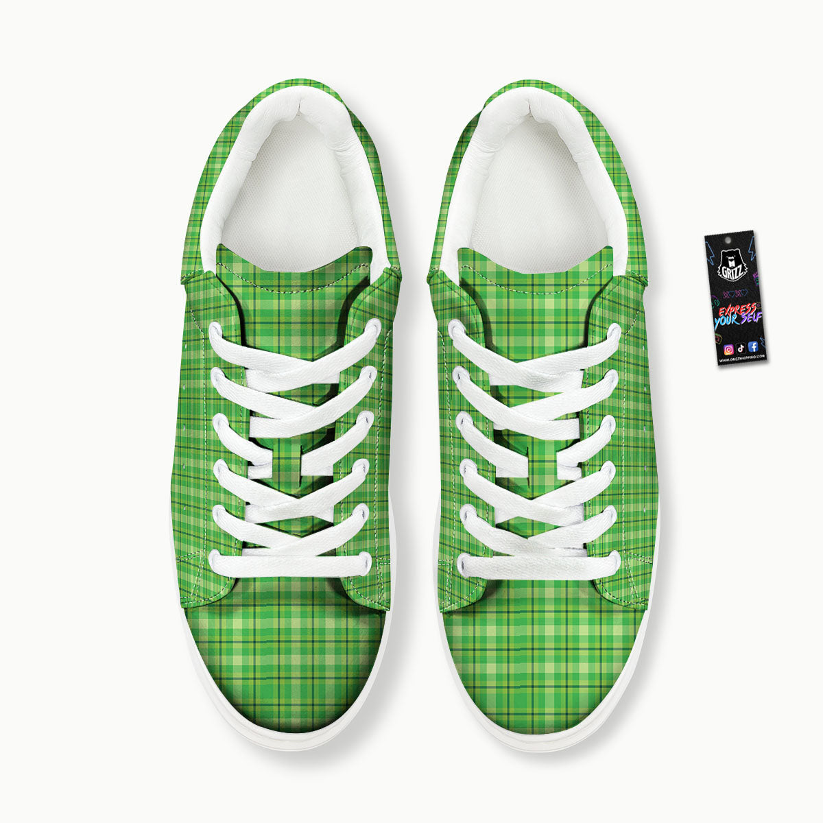 Green Plaid Shamrock Print Pattern Platform Shoes-grizzshop