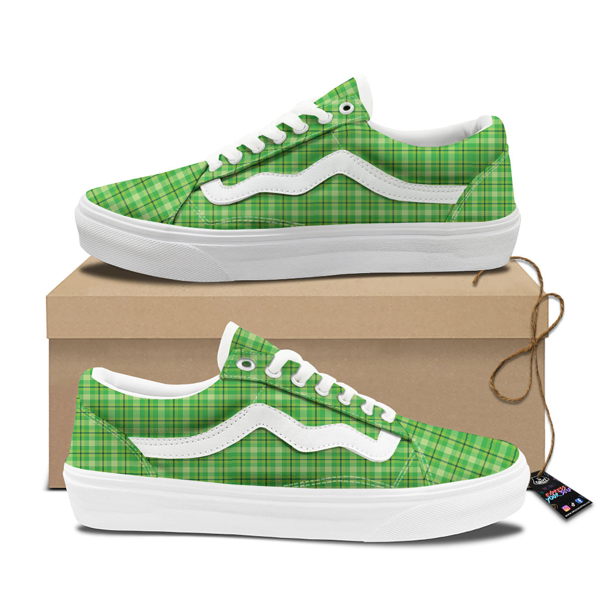 Green Plaid Shamrock Print Pattern Skate Shoes-grizzshop