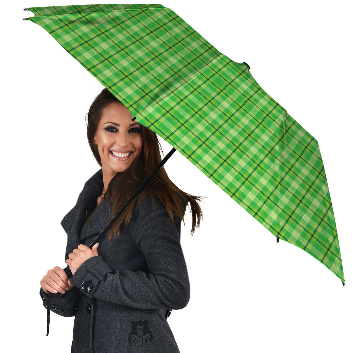 Green Plaid Shamrock Print Pattern Umbrella-grizzshop