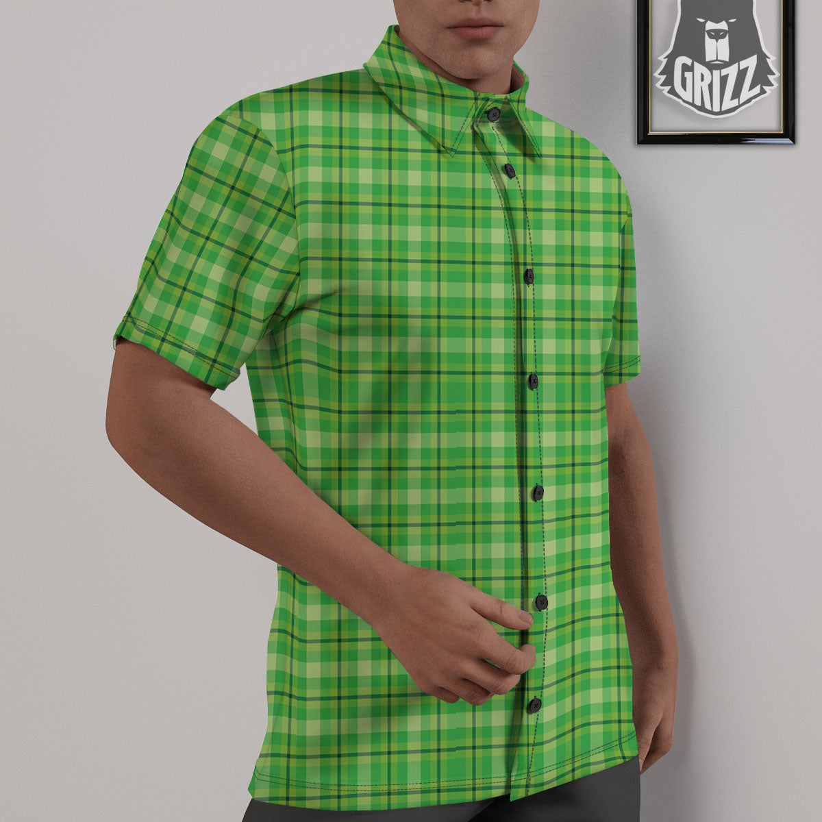 Green Plaid Shamrock Print Pattern Untucked Shirts-grizzshop