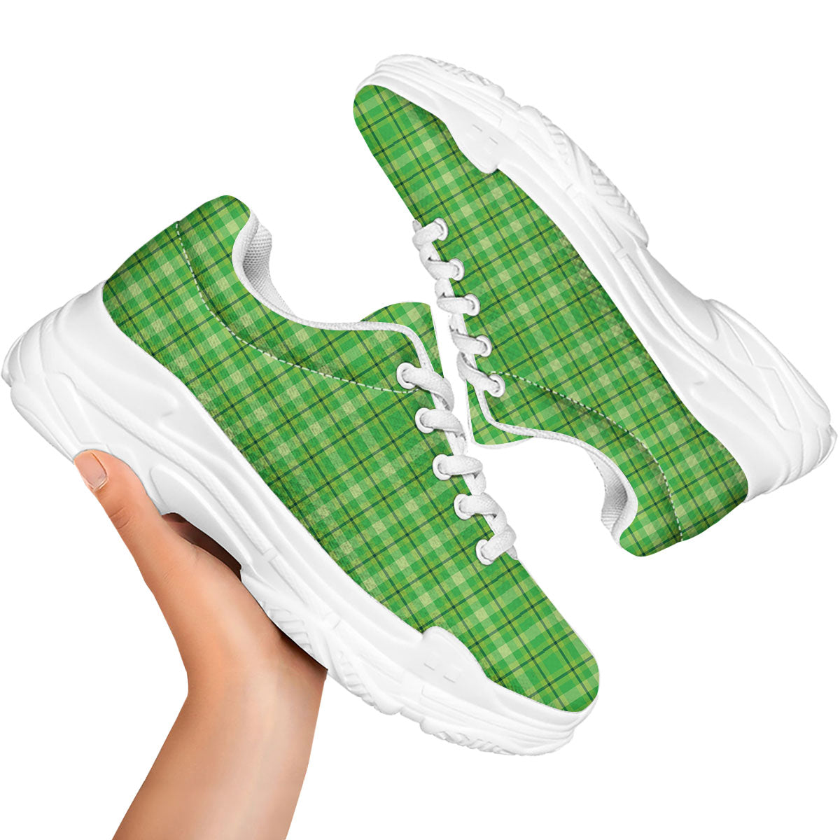 Green Plaid Shamrock Print Pattern White Chunky Shoes-grizzshop