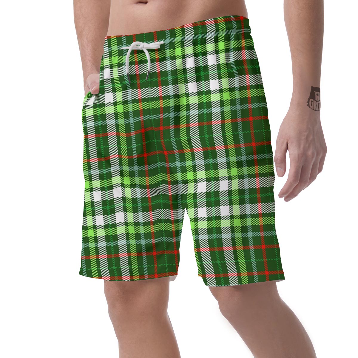 Green Plaid Tartan Men's Shorts-grizzshop