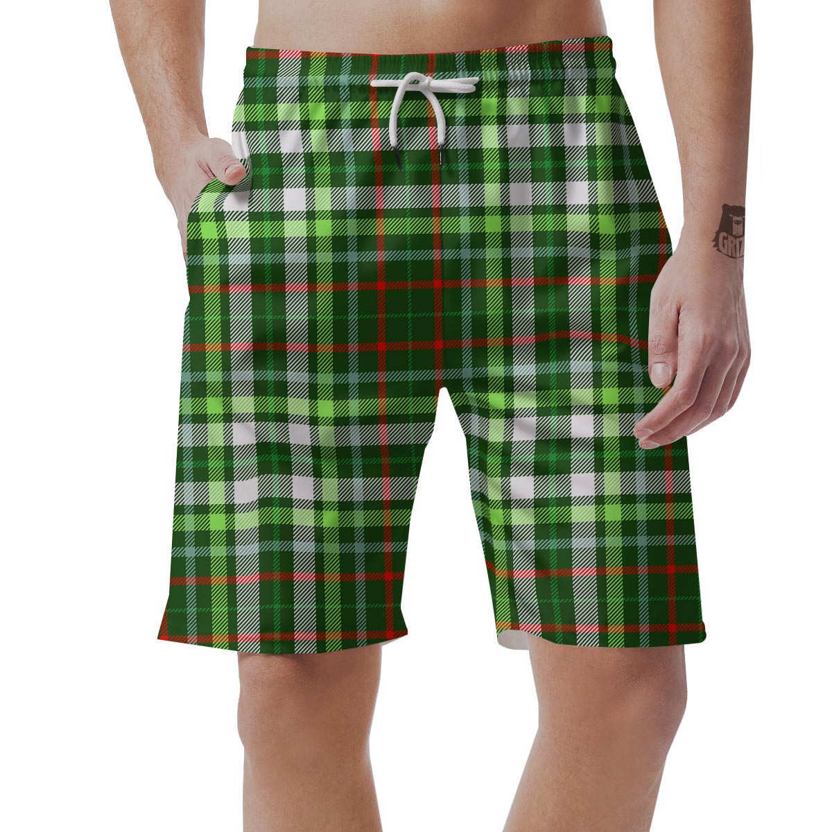 Green Plaid Tartan Men's Shorts-grizzshop