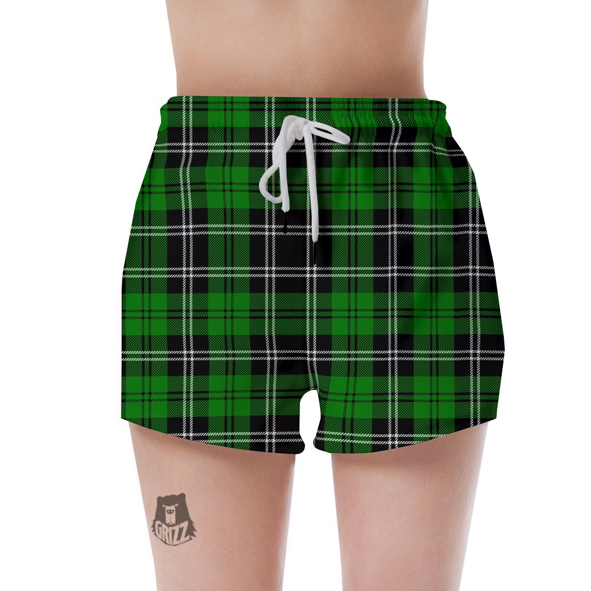 Green Plaid Tartan Print Women's Shorts-grizzshop