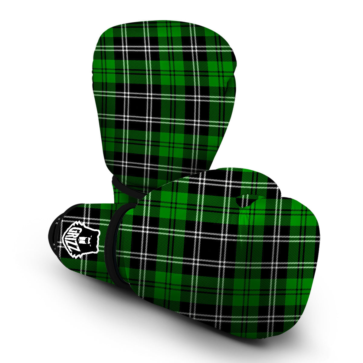 Green Plaid Tartn Print Boxing Gloves-grizzshop