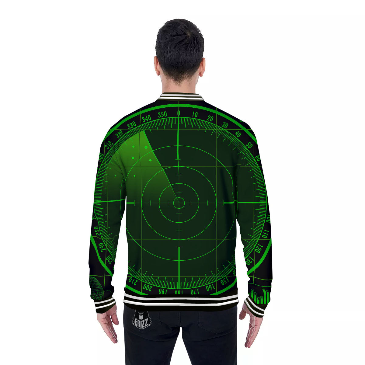 Green Radar Screen Print Baseball Jacket-grizzshop