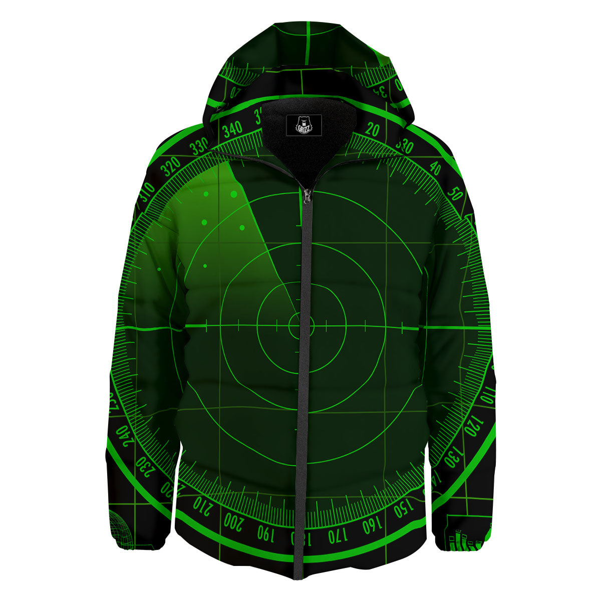 Green Radar Screen Print Down Jacket-grizzshop