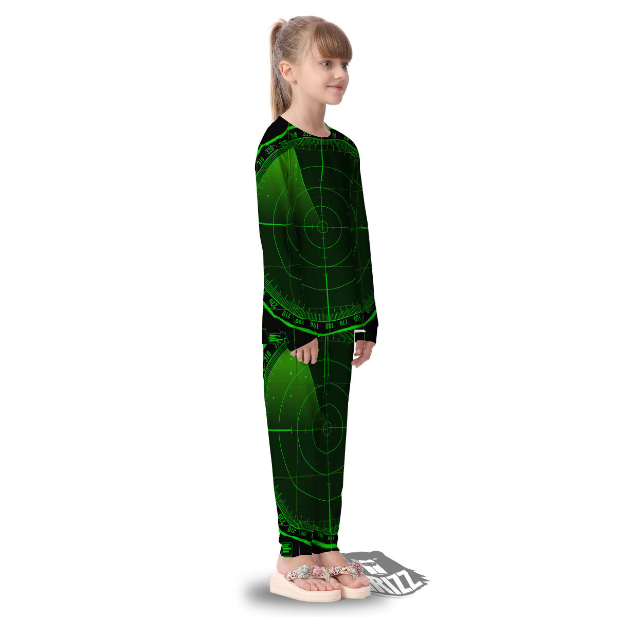 Green Radar Screen Print Kid's Pajamas-grizzshop