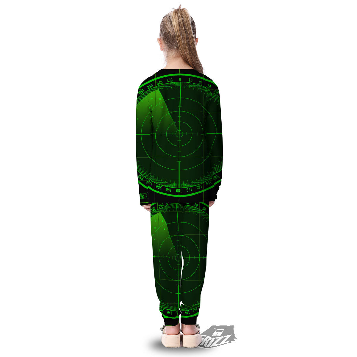 Green Radar Screen Print Kid's Pajamas-grizzshop