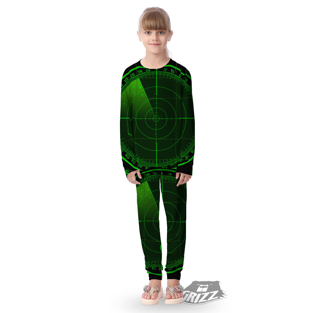 Green Radar Screen Print Kid's Pajamas-grizzshop