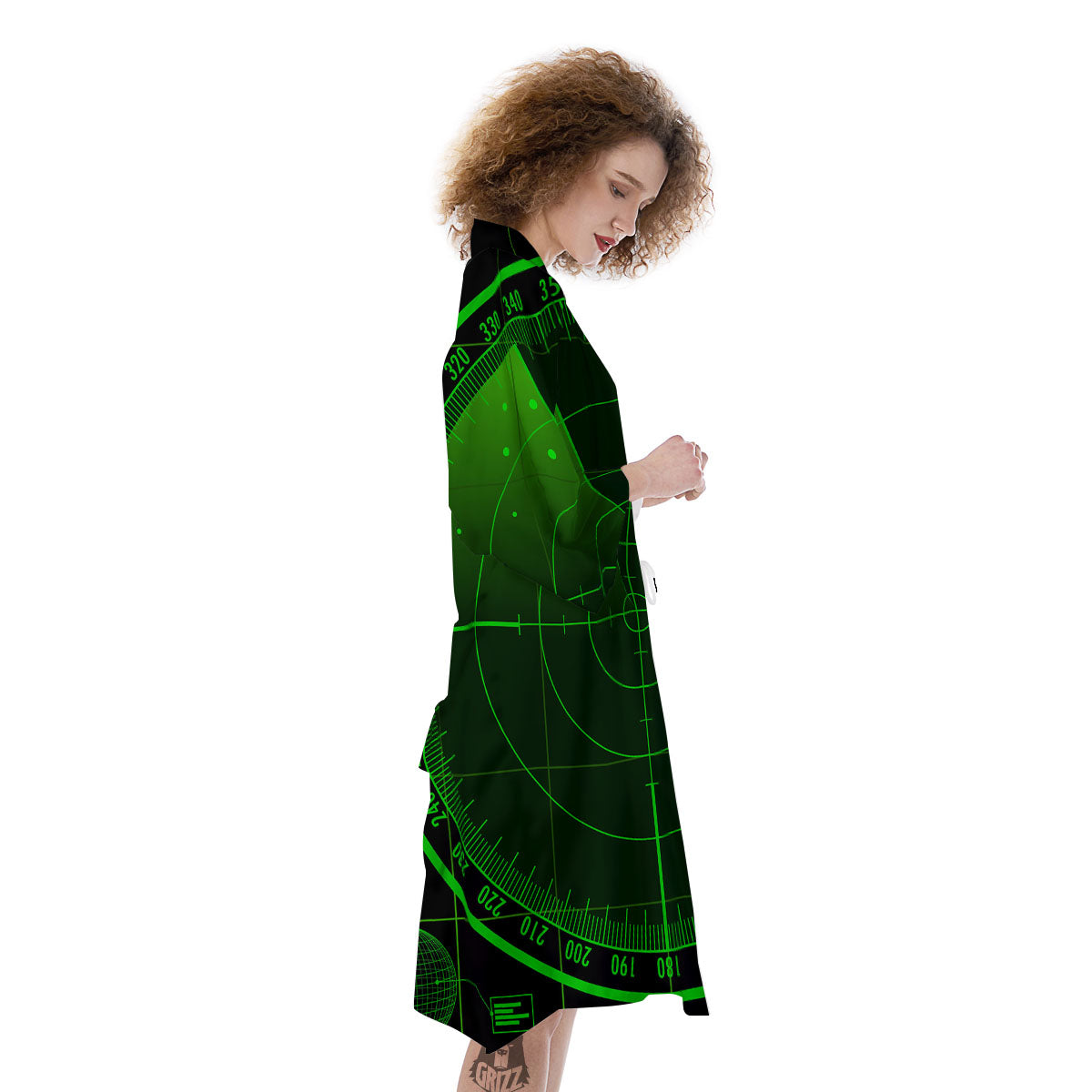 Green Radar Screen Print Kimono-grizzshop