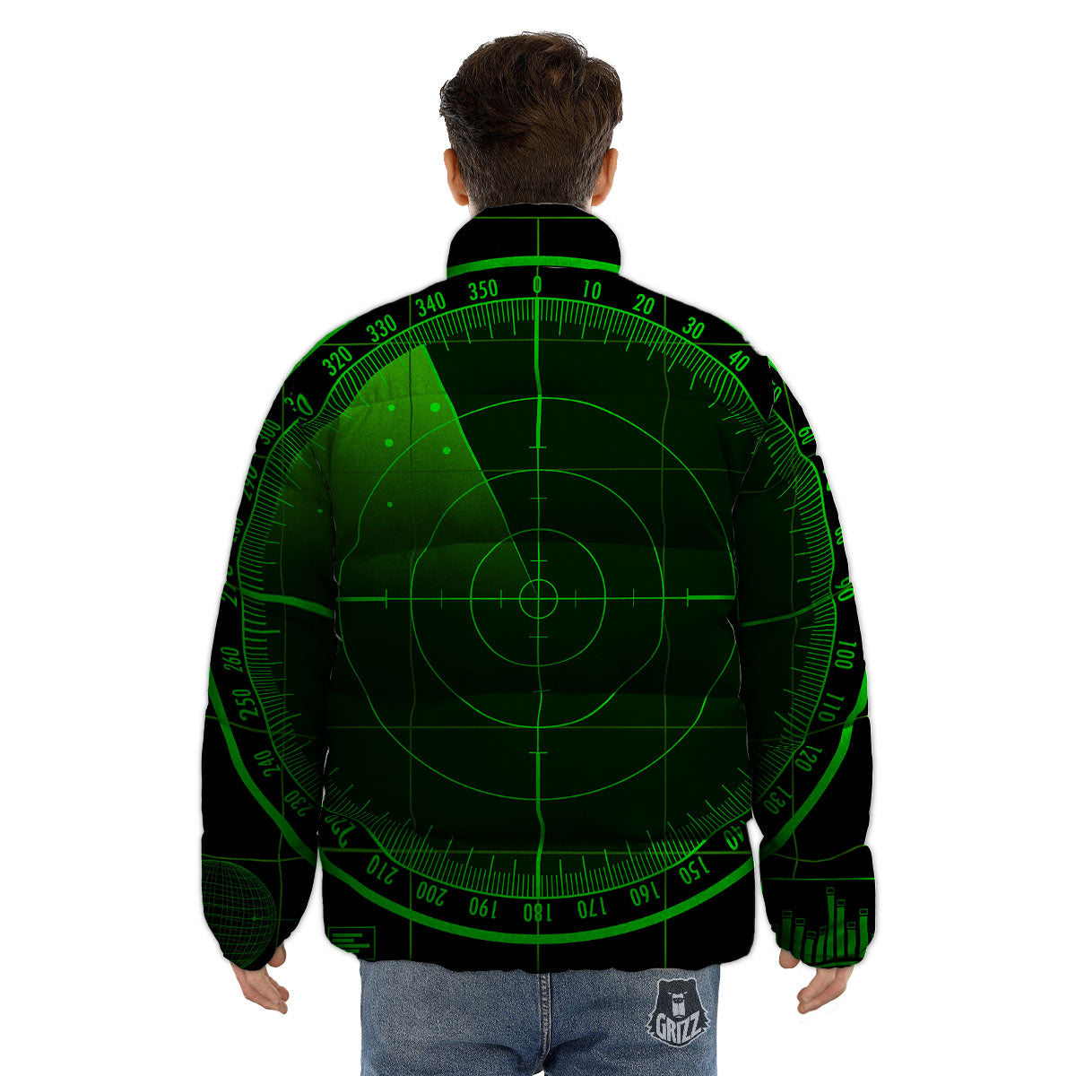 Green Radar Screen Print Puffer Jacket-grizzshop