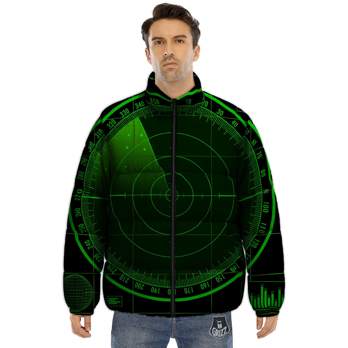 Green Radar Screen Print Puffer Jacket-grizzshop
