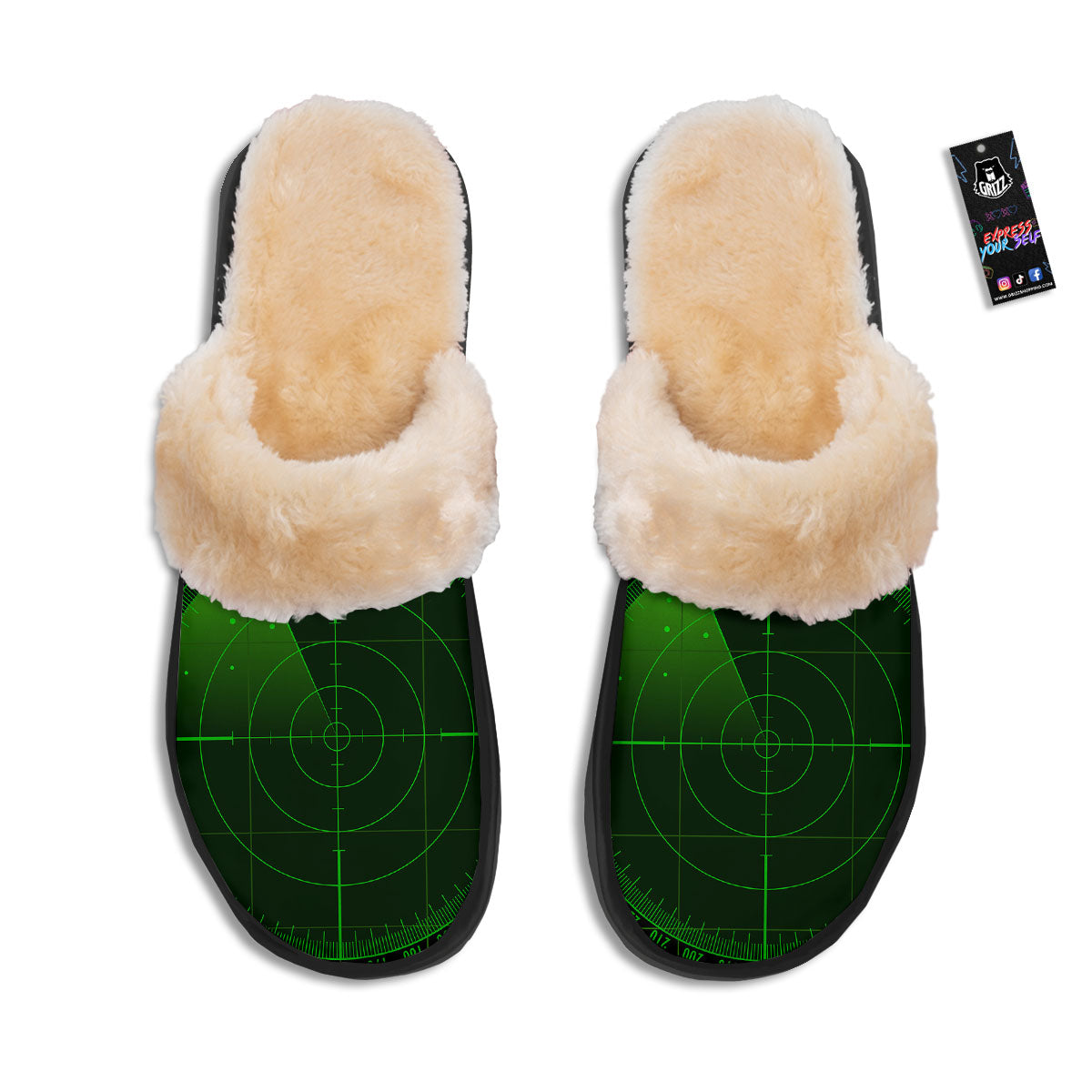 Green Radar Screen Print Slippers-grizzshop