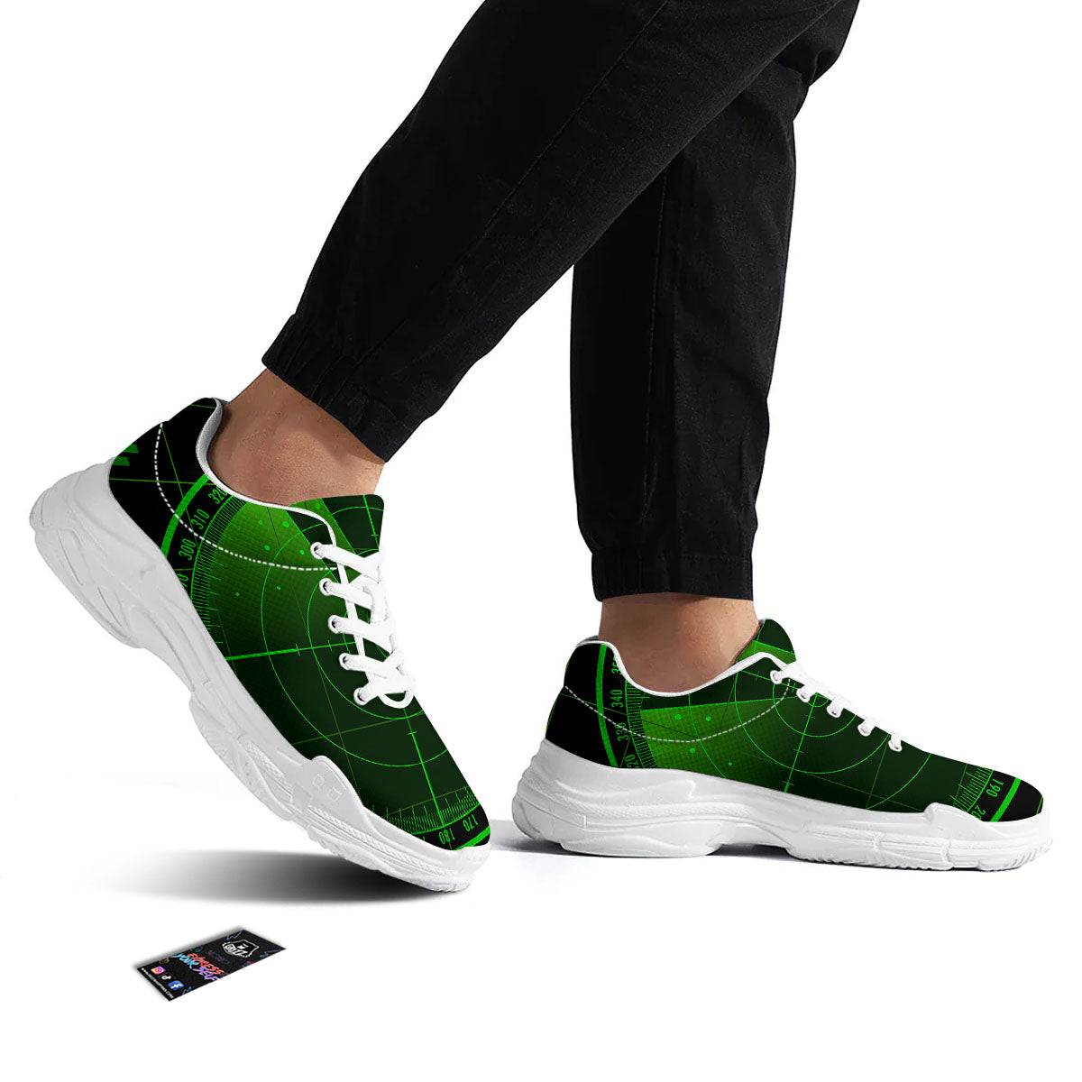 Green Radar Screen Print White Chunky Shoes-grizzshop