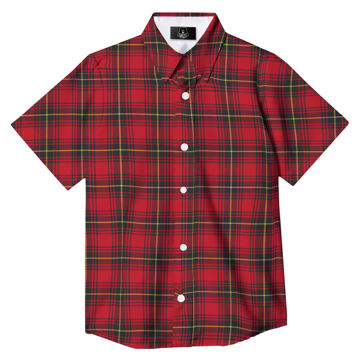 Green Red And Yellow Line Stewart Print Pattern Button Up Shirt-grizzshop