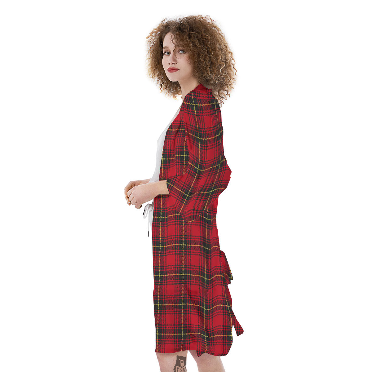 Green Red And Yellow Line Stewart Print Pattern Kimono-grizzshop