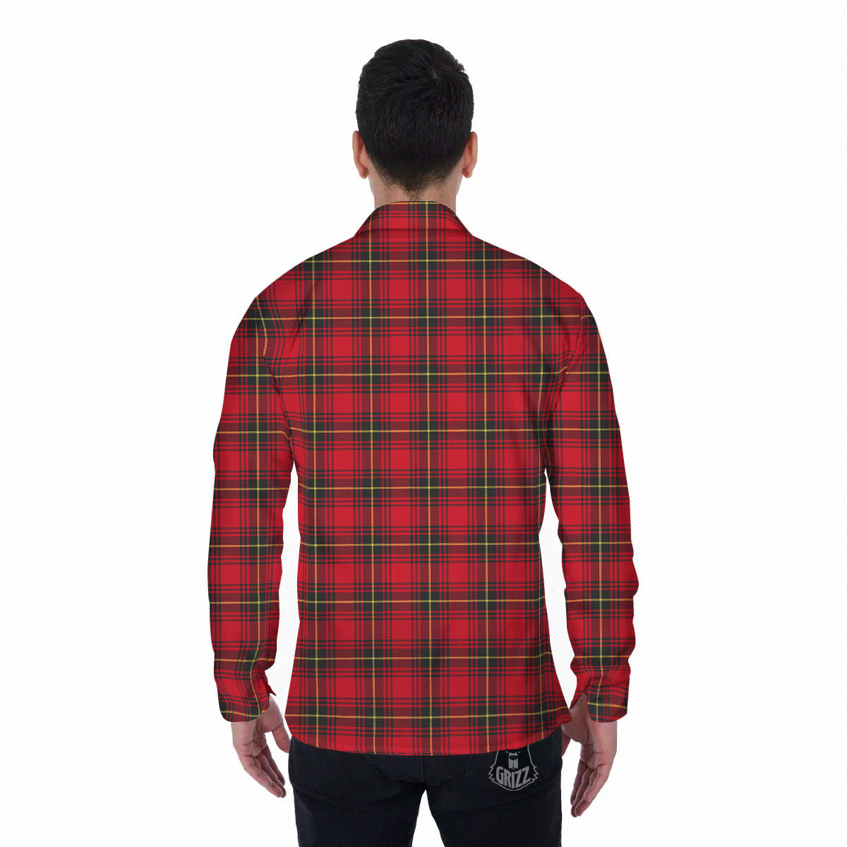 Green Red And Yellow Line Stewart Print Pattern Men's Long Sleeve Shirts-grizzshop