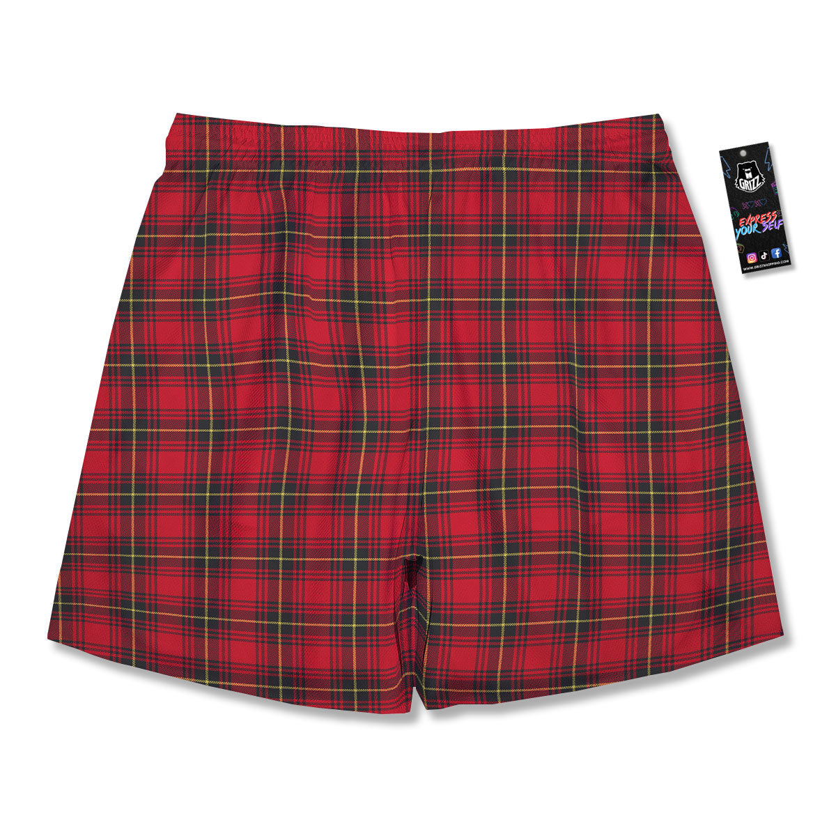 Green Red And Yellow Line Stewart Print Pattern Men's Running Shorts-grizzshop