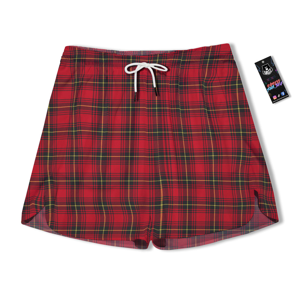 Green Red And Yellow Line Stewart Print Pattern Men's Running Shorts-grizzshop