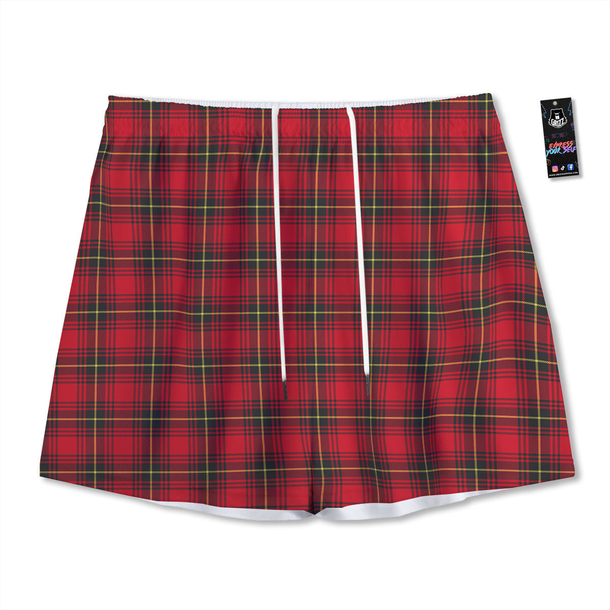 Green Red And Yellow Line Stewart Print Pattern Mesh Shorts