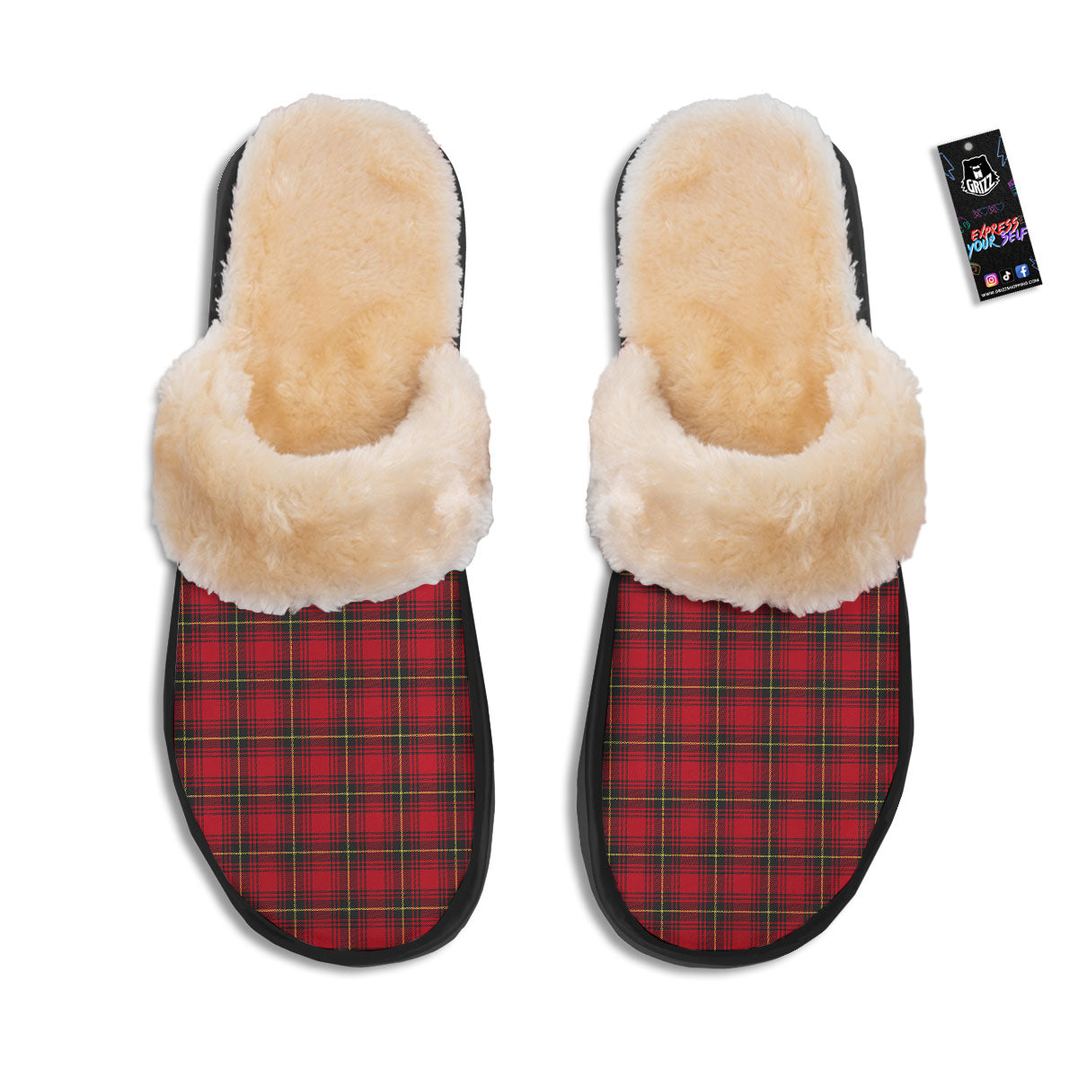 Green Red And Yellow Line Stewart Print Pattern Slippers-grizzshop