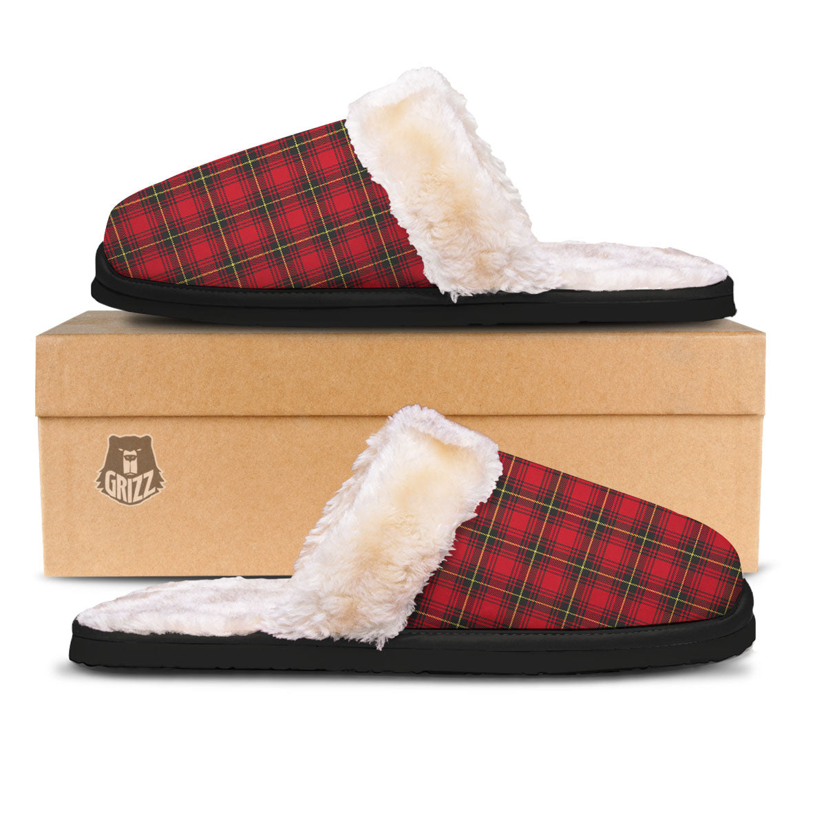 Green Red And Yellow Line Stewart Print Pattern Slippers-grizzshop