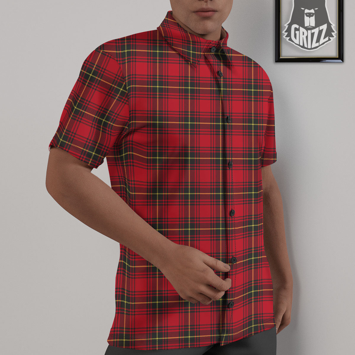 Green Red And Yellow Line Stewart Print Pattern Untucked Shirts-grizzshop