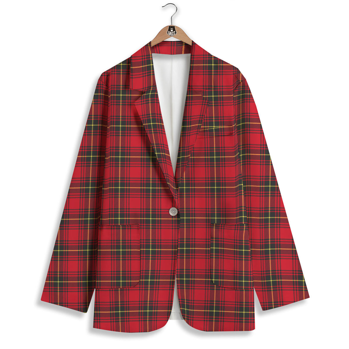 Green Red And Yellow Line Stewart Print Pattern Women's Blazer-grizzshop