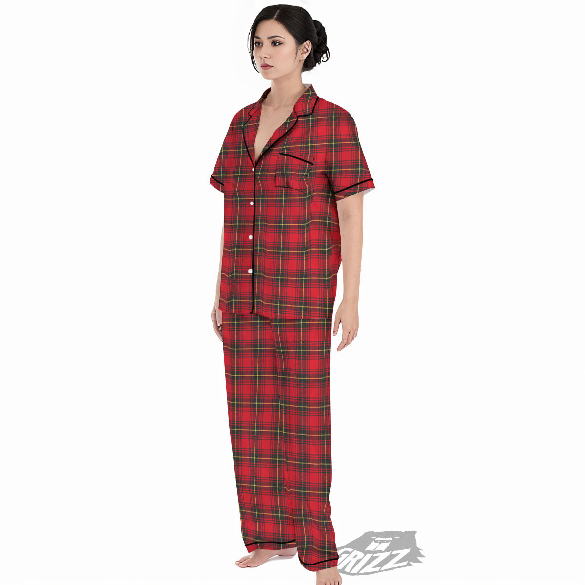 Green Red And Yellow Line Stewart Print Pattern Women's Pajamas Set-grizzshop
