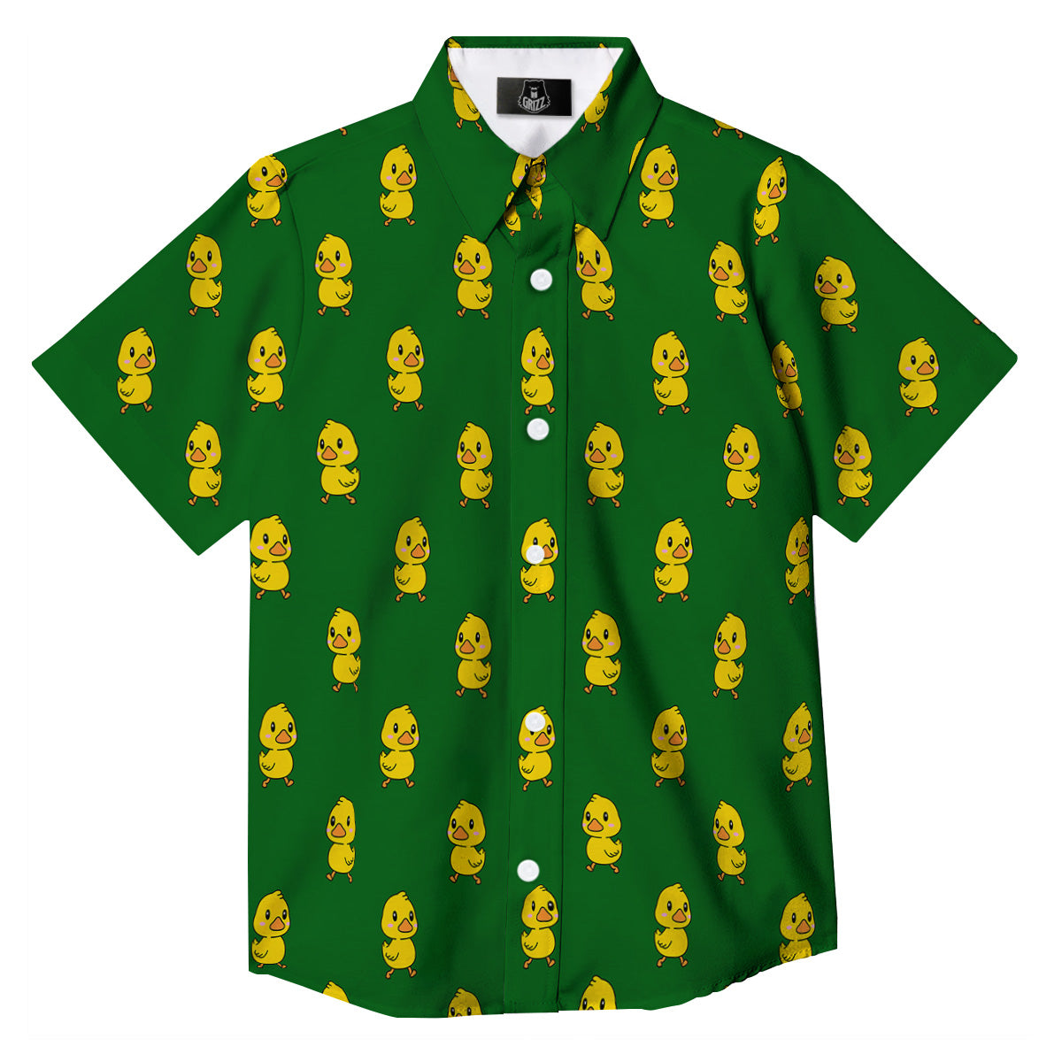 Green Rubber Duck Print Pattern Button Up Shirt-grizzshop