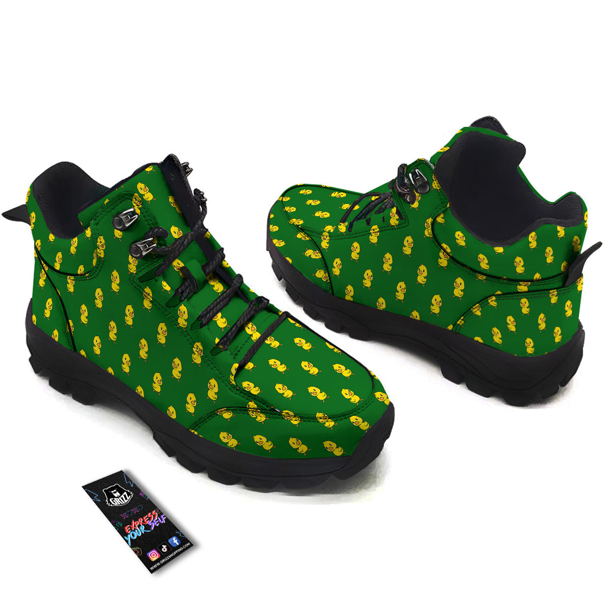 Green Rubber Duck Print Pattern Hiking Shoes-grizzshop