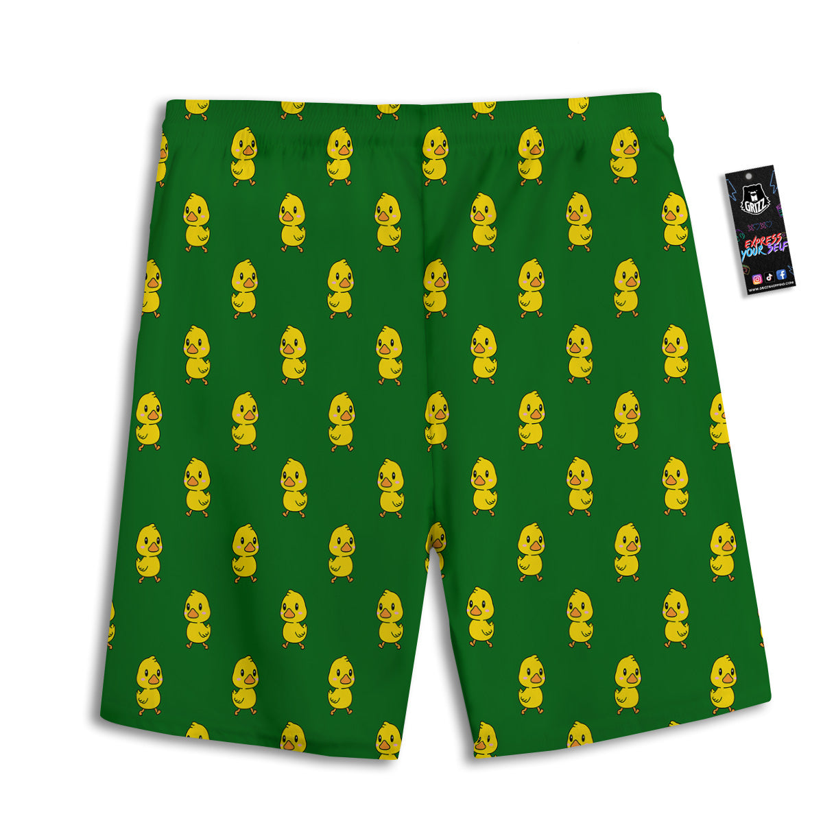Green Rubber Duck Print Pattern Men's Athletic Shorts