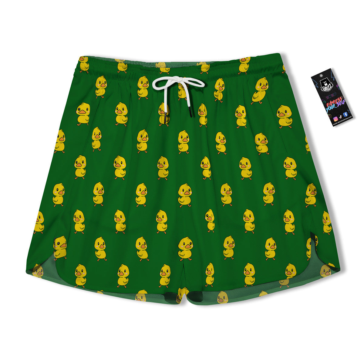 Green Rubber Duck Print Pattern Men's Running Shorts-grizzshop